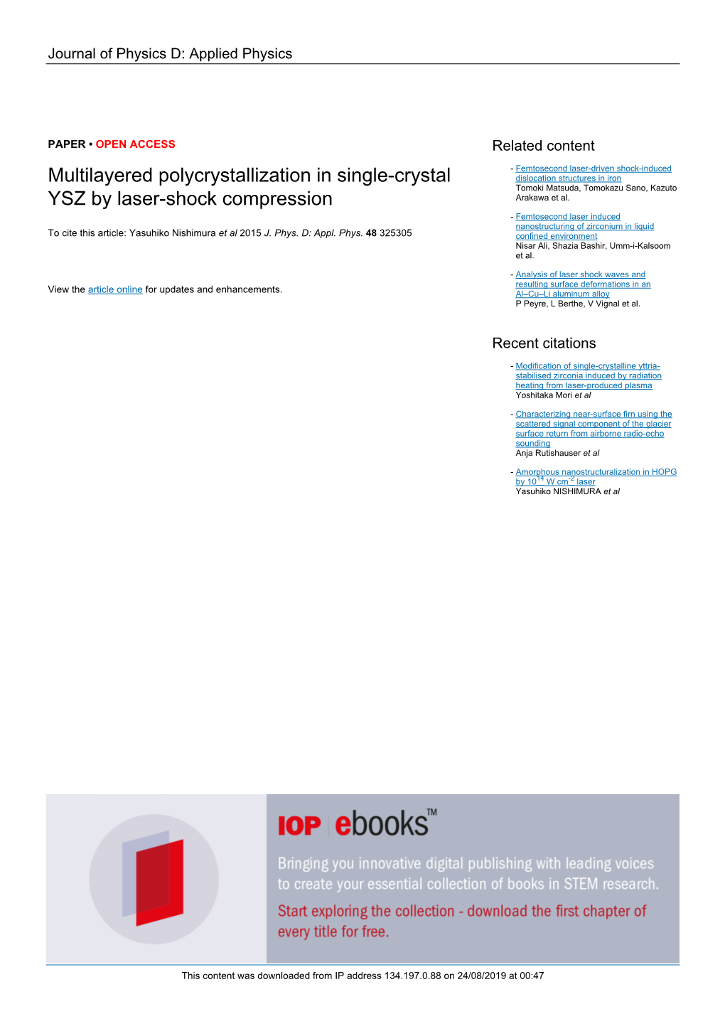 Multilayered Polycrystallization in Single-Crystal YSZ by Laser-Shock