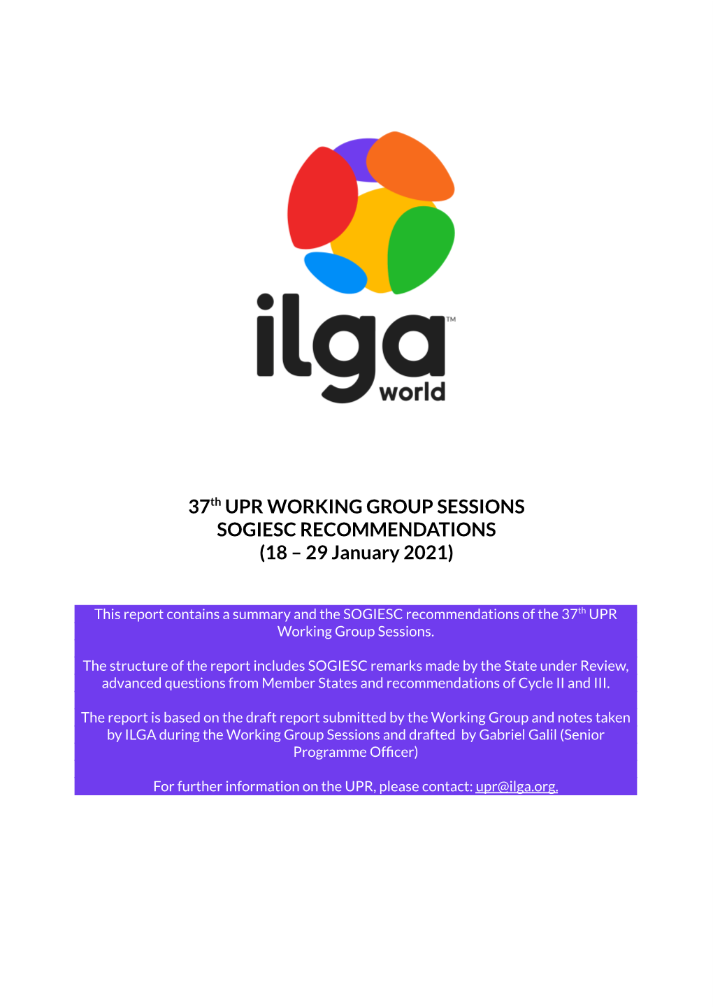 37Th UPR WORKING GROUP SESSIONS SOGIESC RECOMMENDATIONS (18 – 29 January 2021)