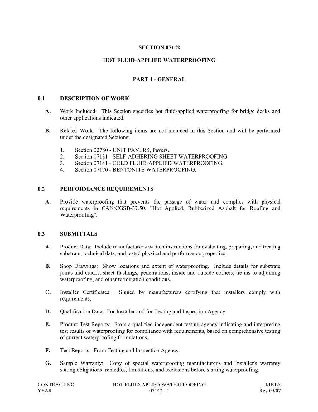 Section 07142 - Hot Fluid-Applied Waterproofing