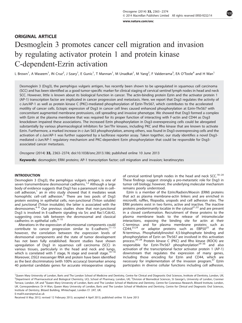 Desmoglein 3 Promotes Cancer Cell Migration and Invasion by Regulating Activator Protein 1 and Protein Kinase C-Dependent-Ezrin Activation