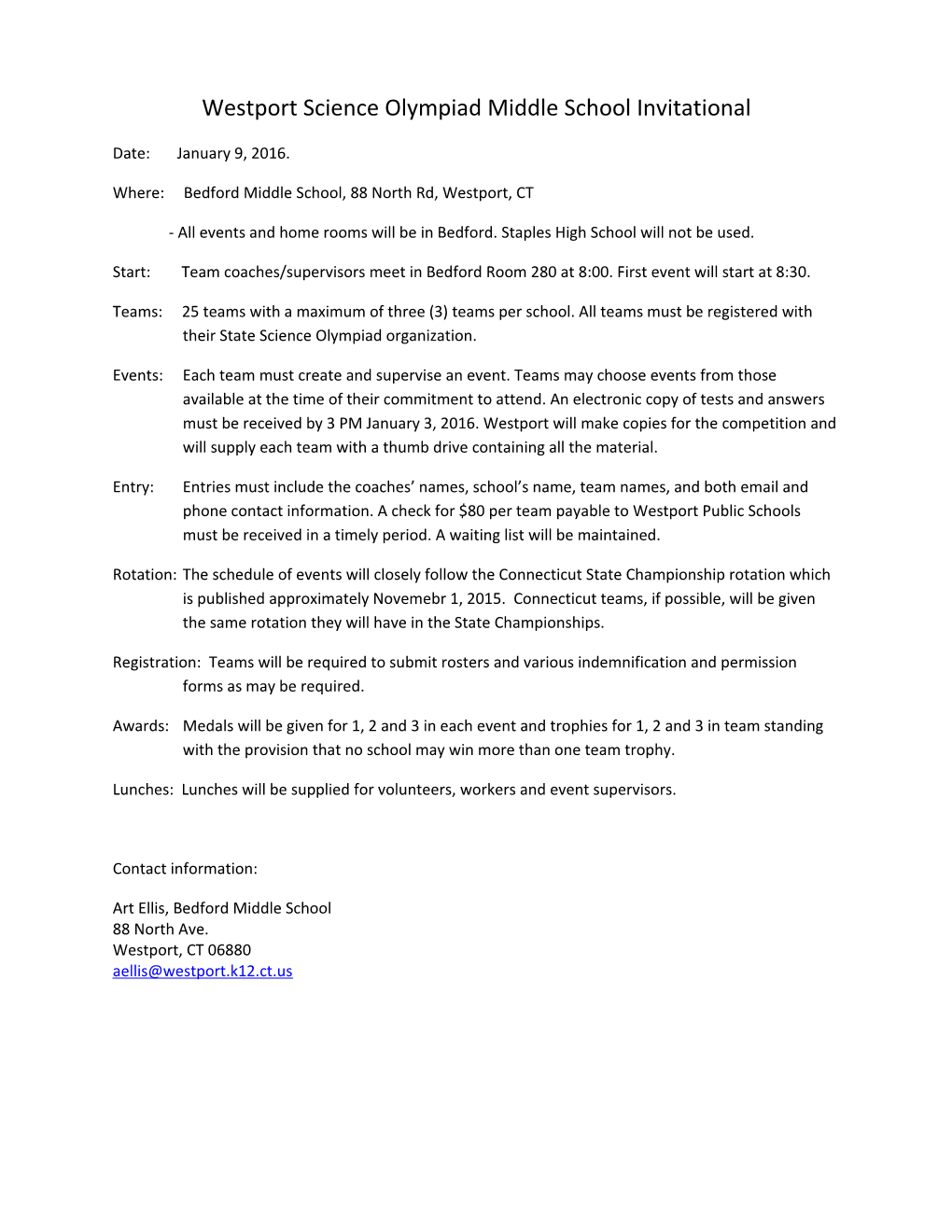 Westport Science Olympiad Middle School Invitational