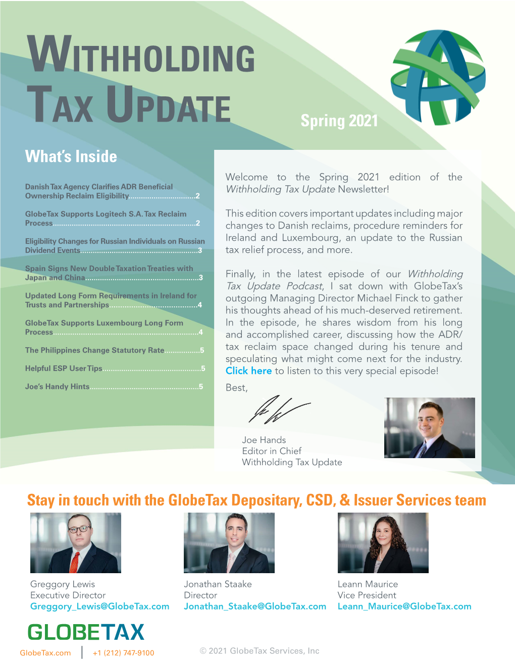 Withholding Tax Update Newsletter! Ownership Reclaim Eligibility