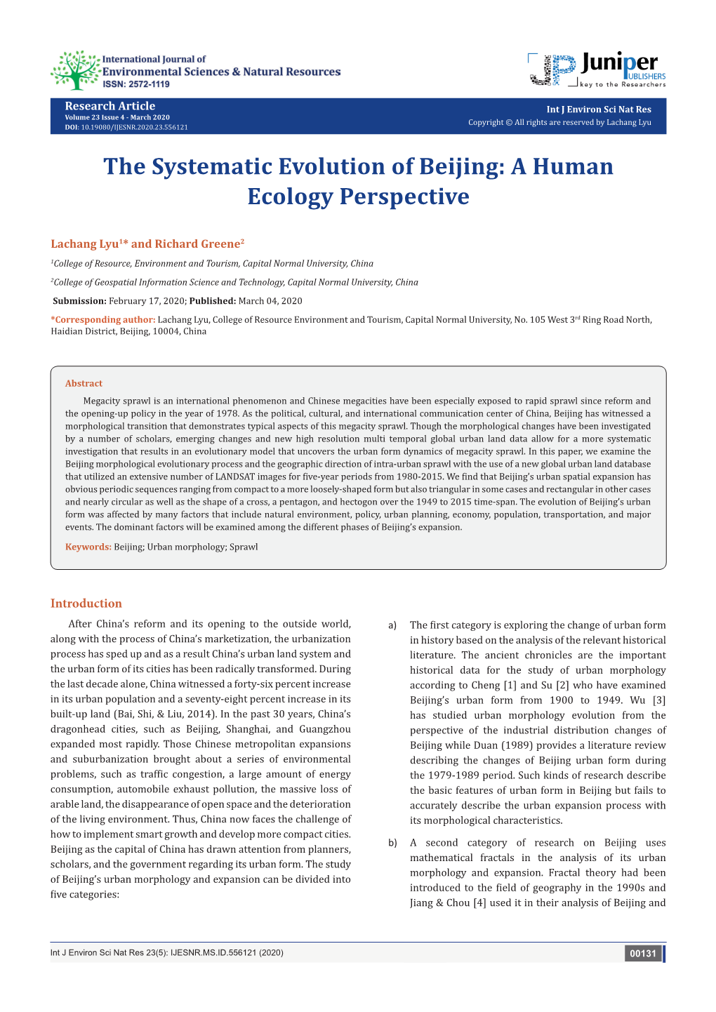 The Systematic Evolution of Beijing: a Human Ecology Perspective