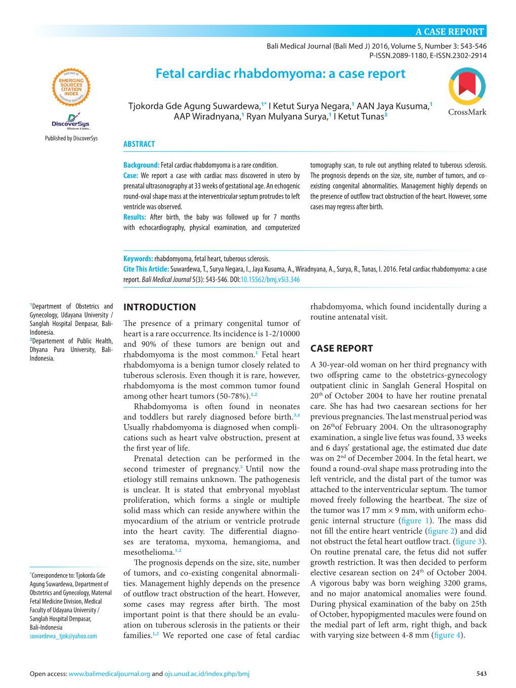 346 Fetal Cardiac Rhabdomyoma: a Case Report