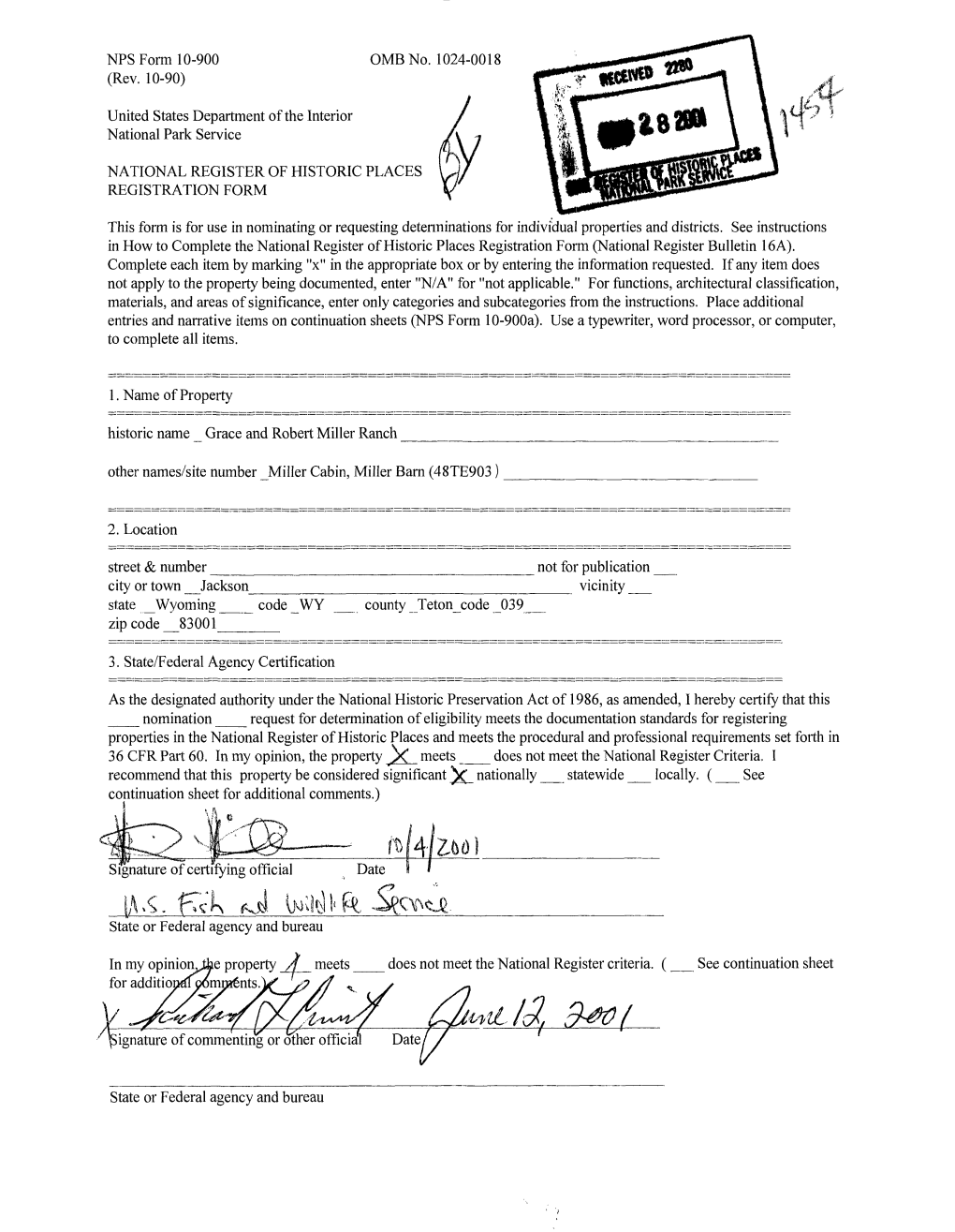 Grace and Robert Miller Ranch National Register Form Size