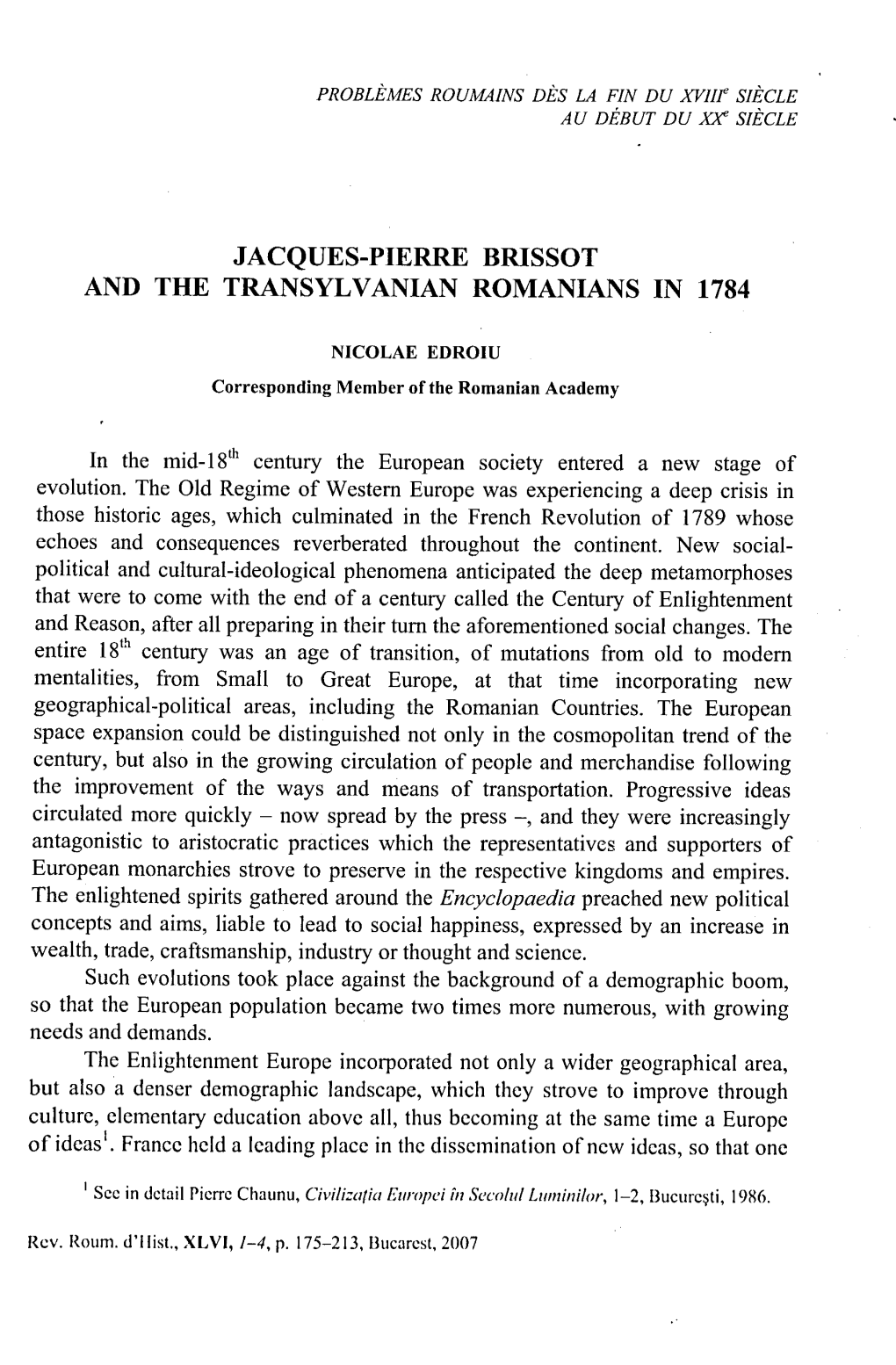 Jacques-Pierre Brissot and the Transylvanian Romanians in 1784