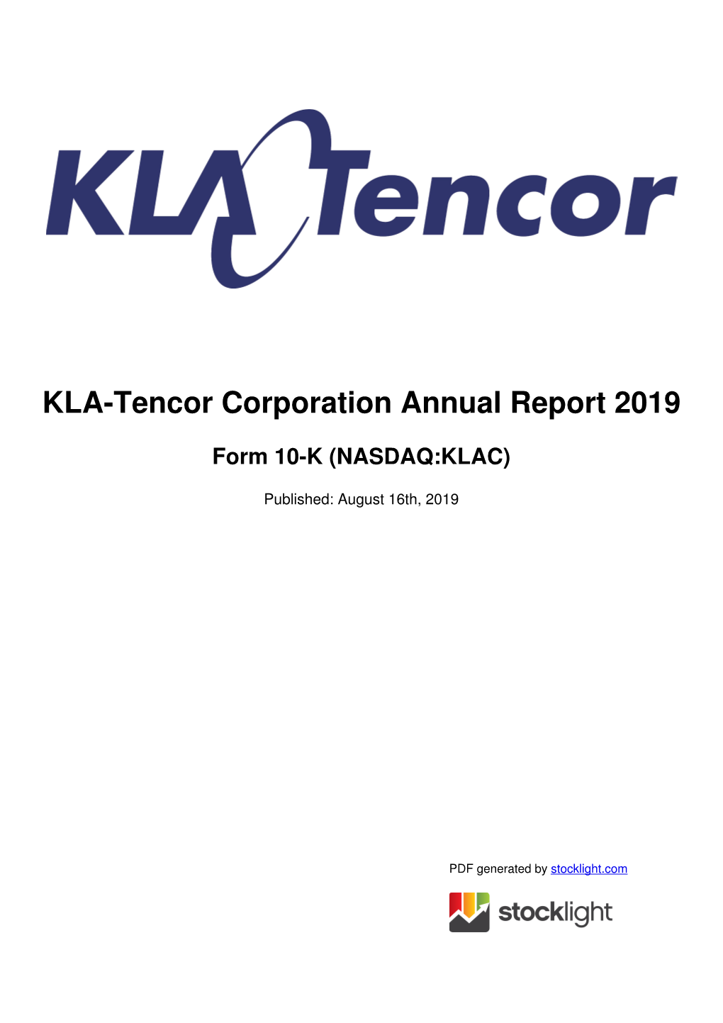 KLA-Tencor Corporation Annual Report 2019