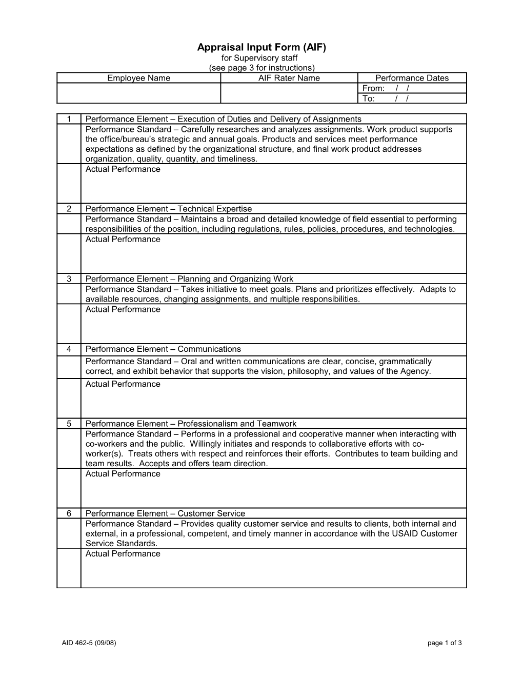 Appraisal Input Form (AIF)