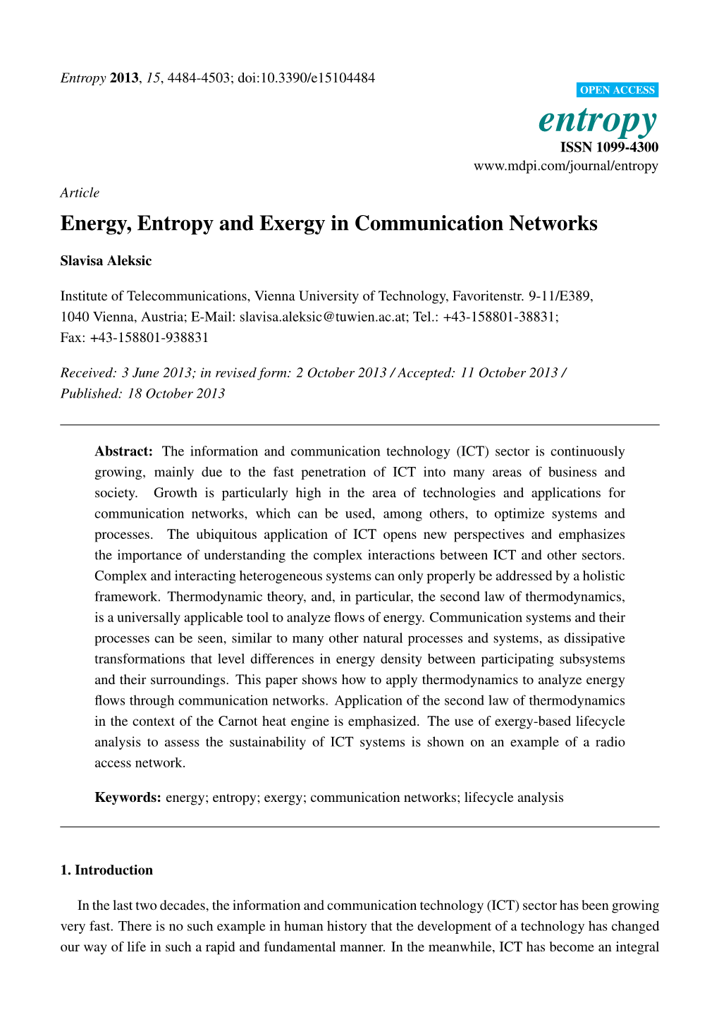 Energy, Entropy and Exergy in Communication Networks