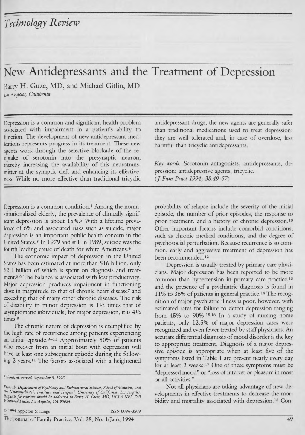 New Antidepressants and the Treatment of Depression Barry H