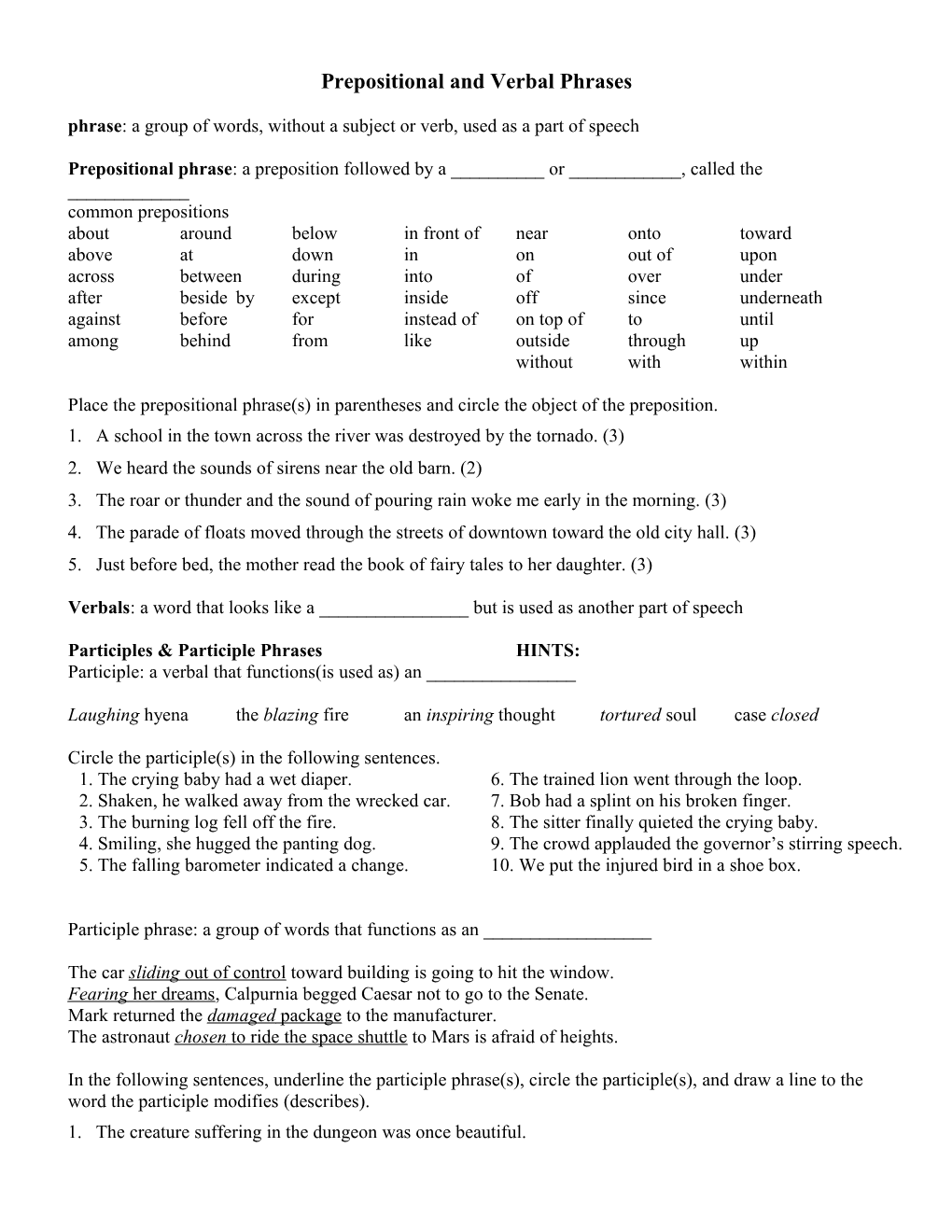 Prepositional and Verbal Phrases