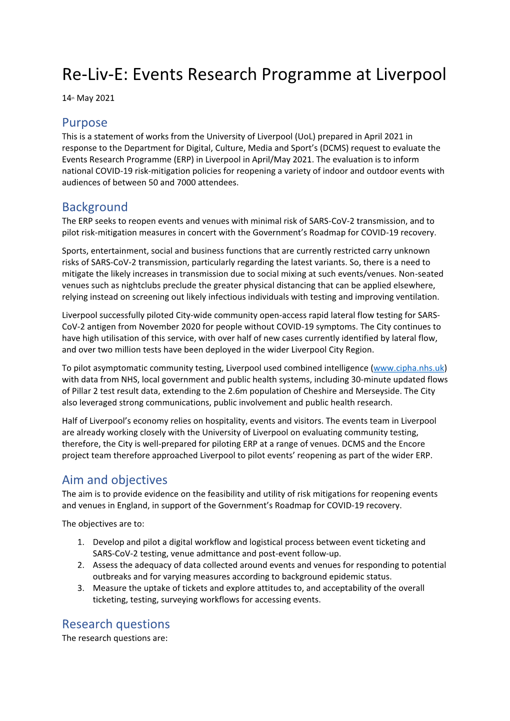 Re-Liv-E: Events Research Programme at Liverpool