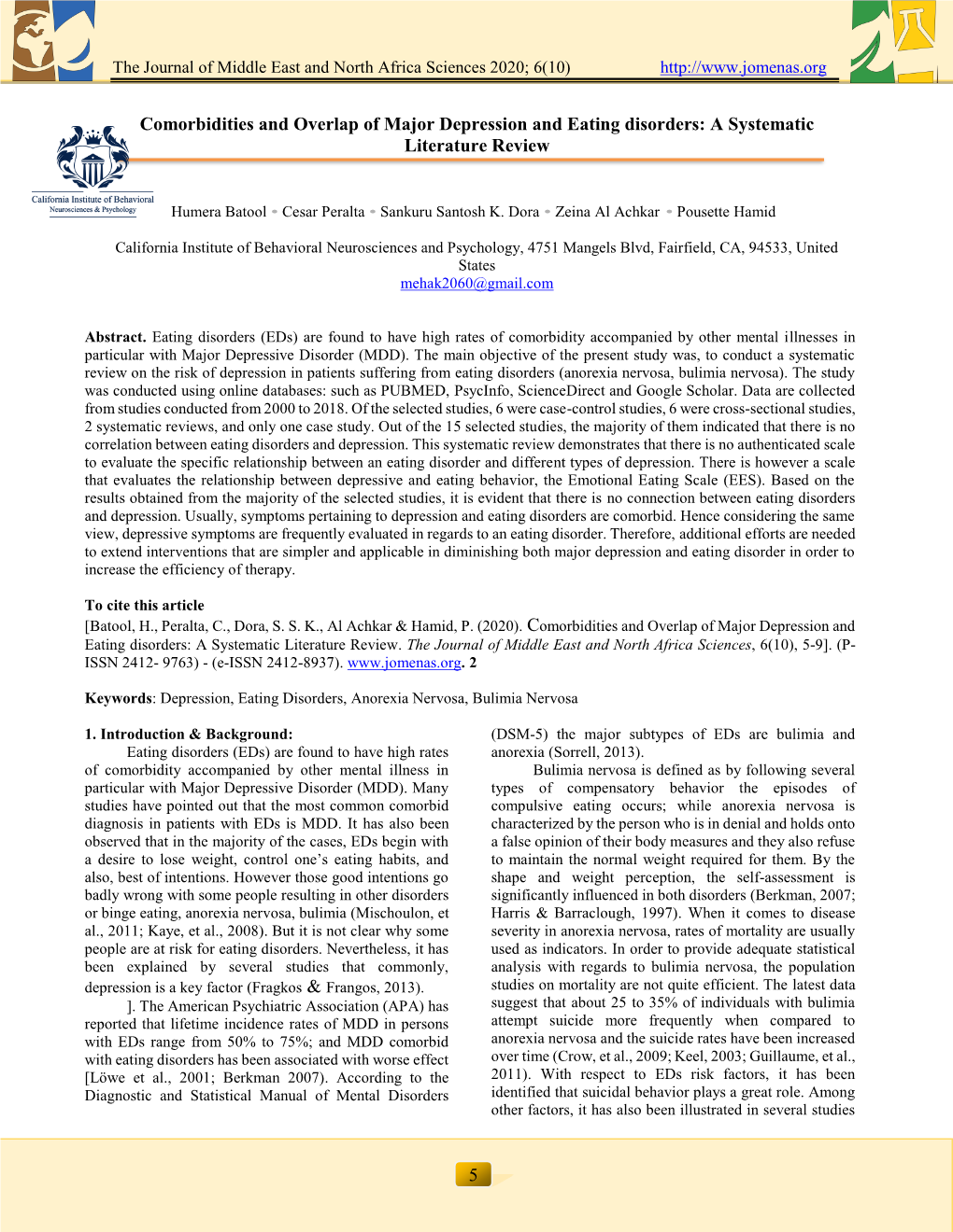 Comorbidities and Overlap of Major Depression and Eating Disorders: a Systematic Literature Review