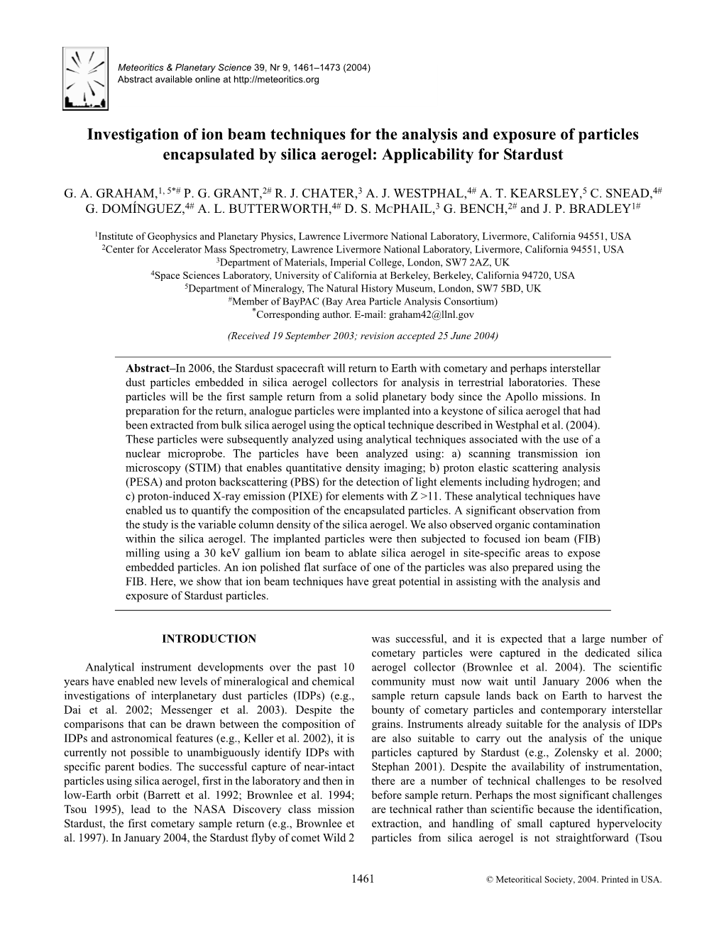 Investigation of Ion Beam Techniques for the Analysis and Exposure of Particles Encapsulated by Silica Aerogel: Applicability for Stardust