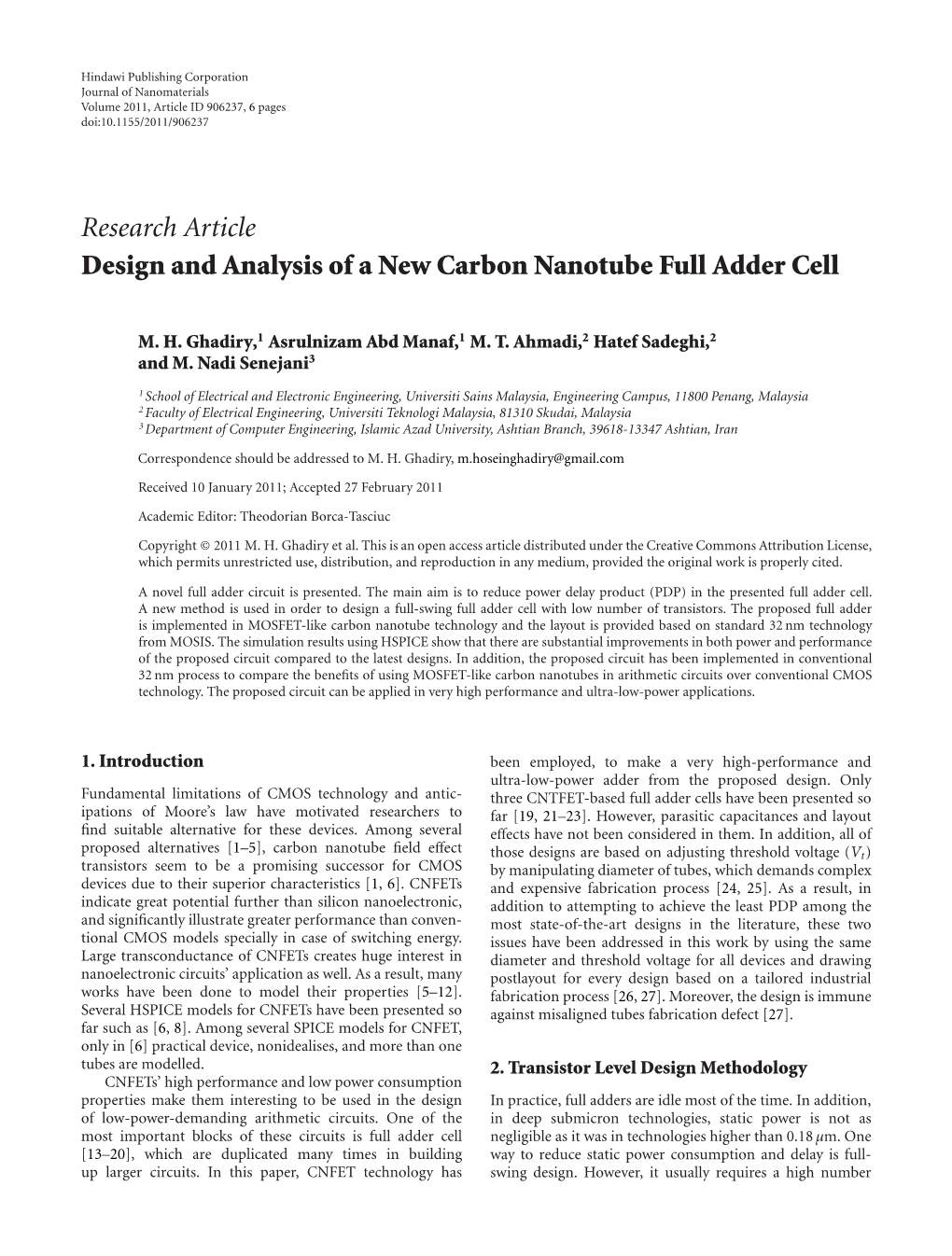Design and Analysis of a New Carbon Nanotube Full Adder Cell