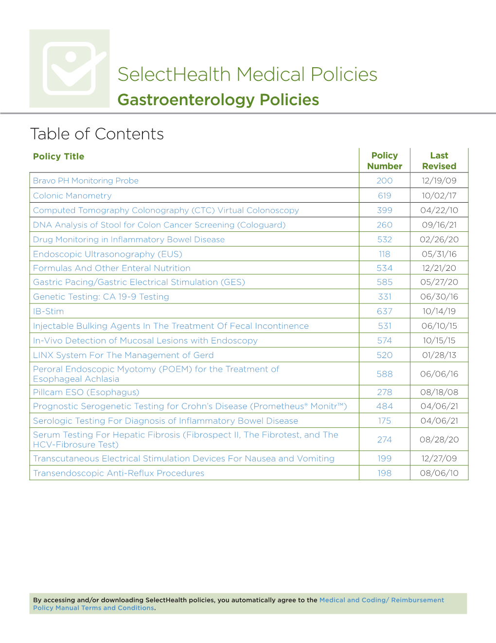 Selecthealth Medical Policies Gastroenterology Policies