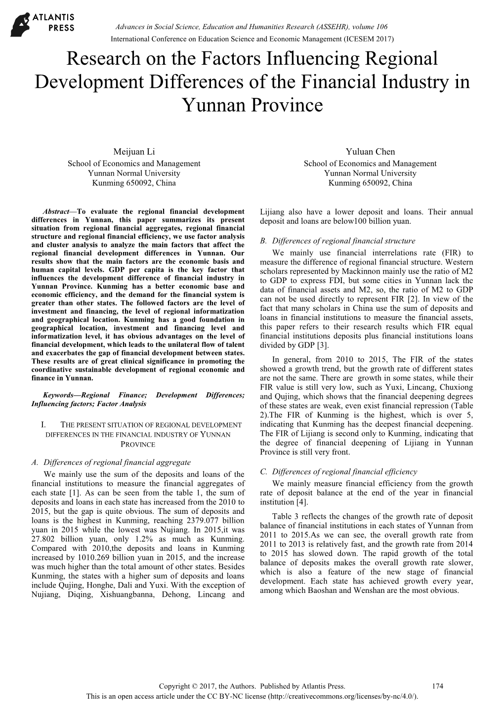 Research on the Factors Influencing Regional Development Differences of the Financial Industry in Yunnan Province