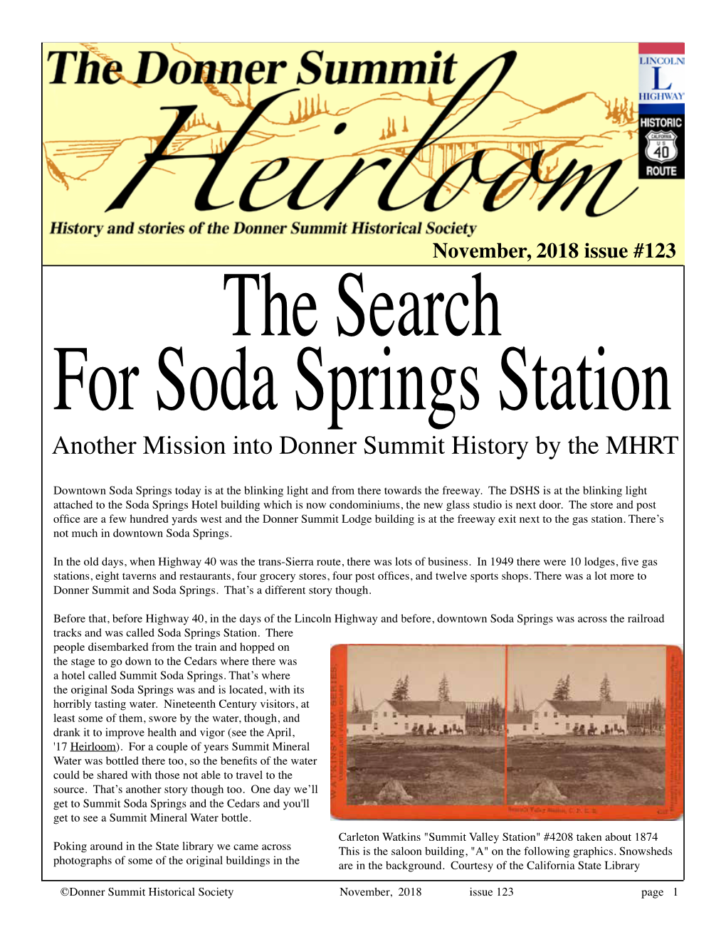 Donner Summit Heirloom November, 2018 Issue