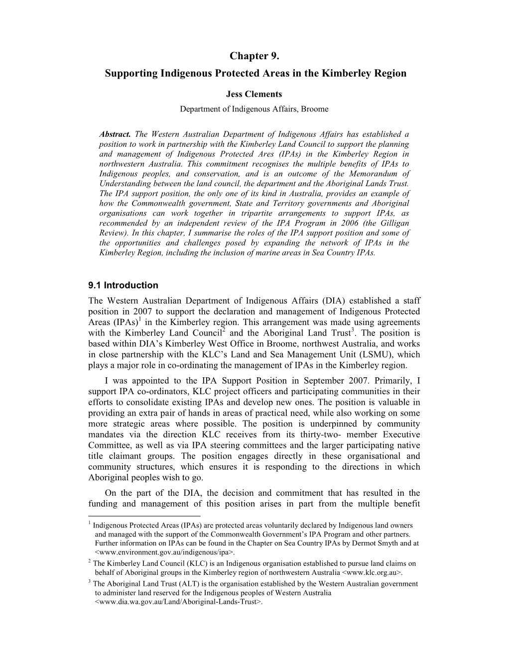 Chapter 9. Supporting Indigenous Protected Areas in the Kimberley Region