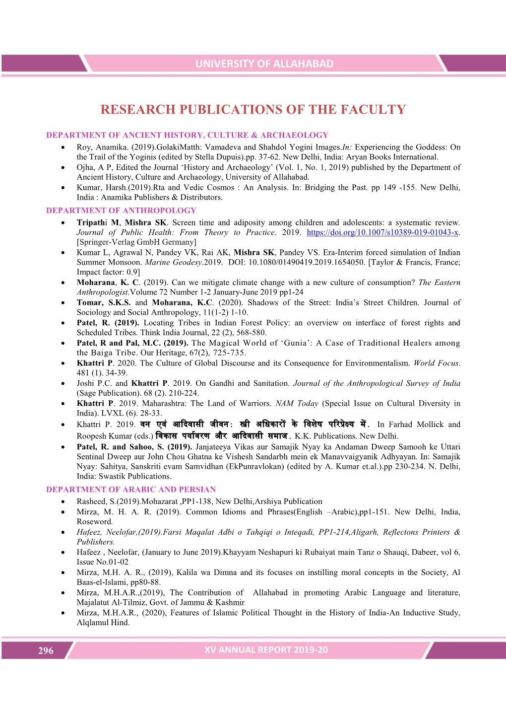 Research Publications of the Faculty