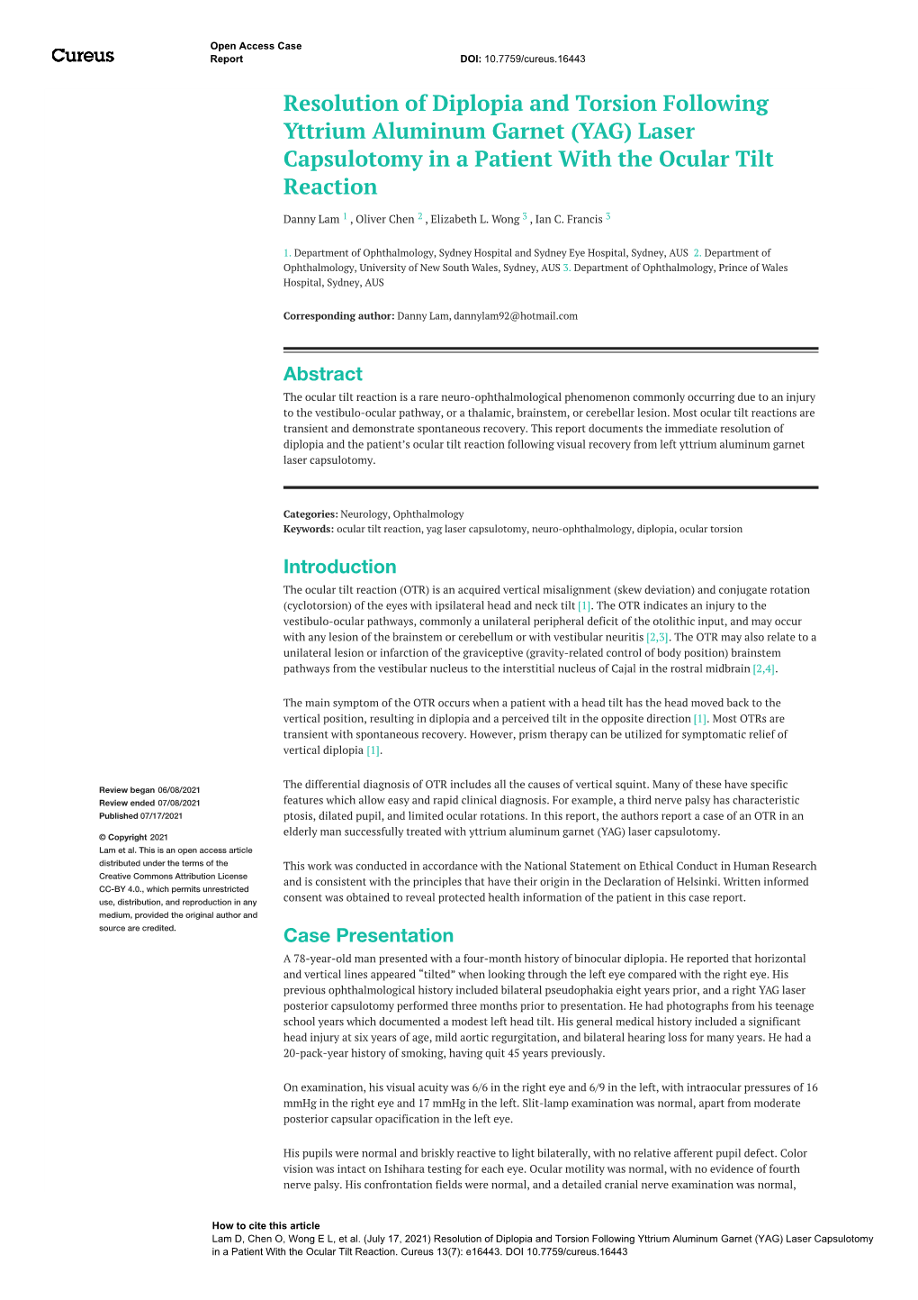 (YAG) Laser Capsulotomy in a Patient with the Ocular Tilt Reaction