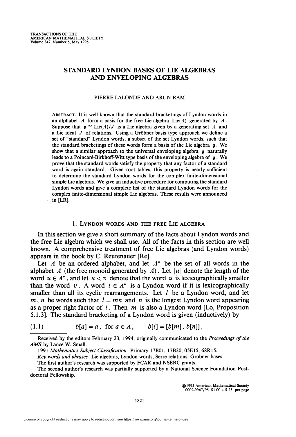 Standard Lyndon Bases of Lie Algebras and Enveloping Algebras