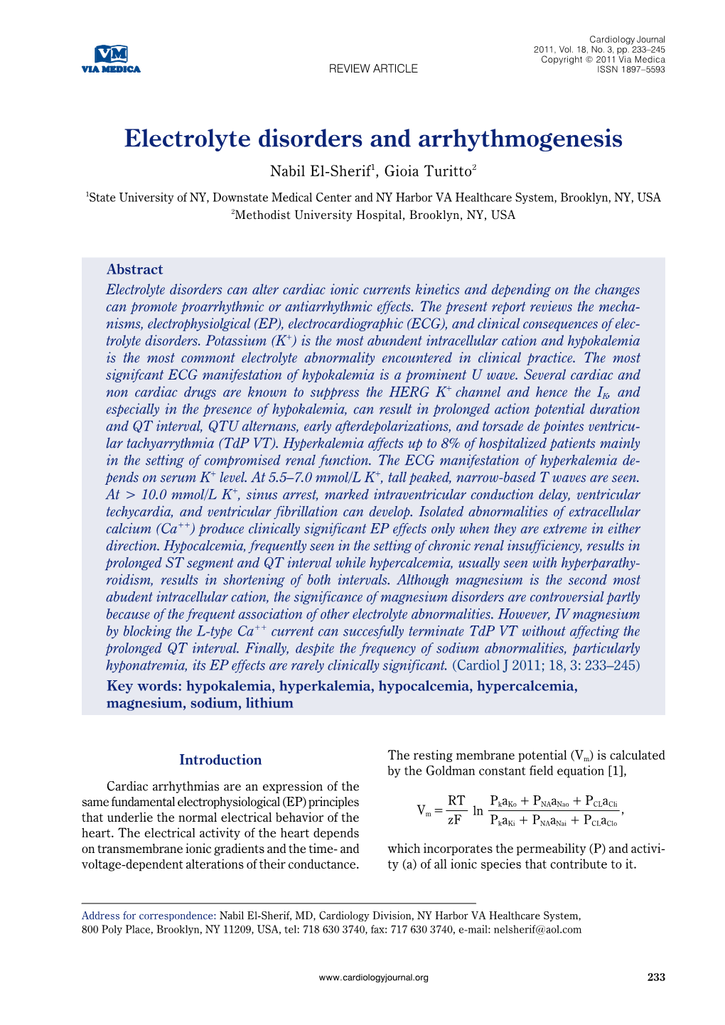 Electrolyte Disorders and Arrhythmogenesis