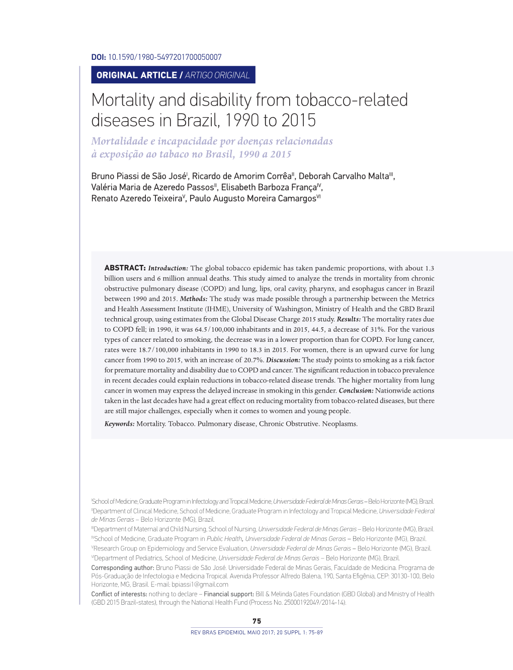 Mortality and Disability from Tobacco-Related Diseases in Brazil