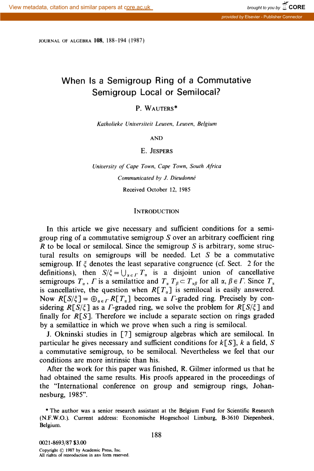 When Is a Semigroup Ring of a Commutative Semigroup Local Or Semilocal?