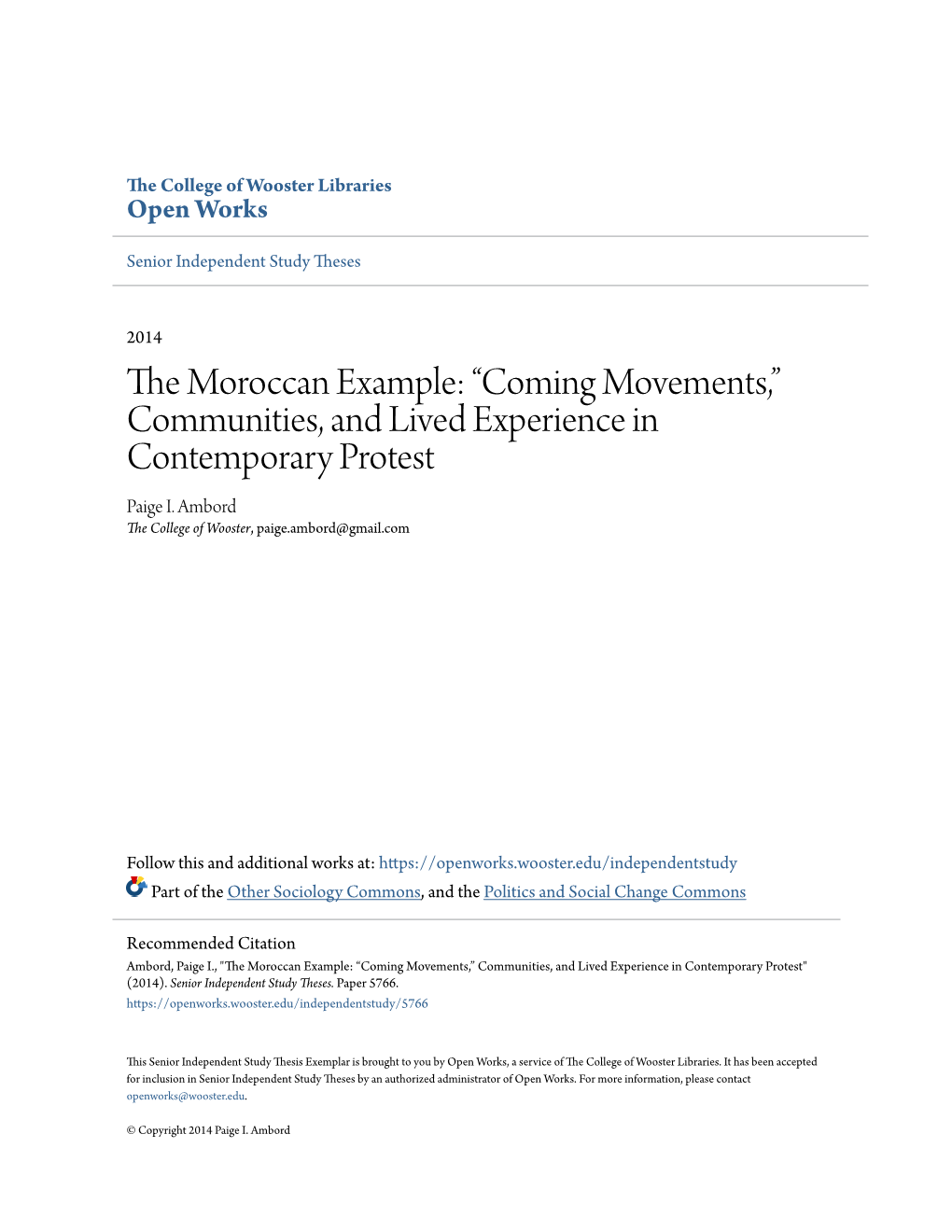 The Moroccan Example: “Coming Movements,” Communities, and Lived Experience in Contemporary Protest