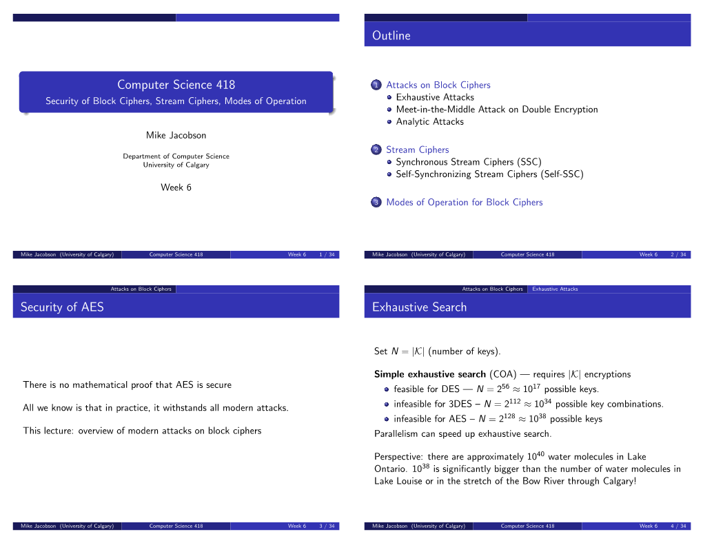 Cryptanalysis of Block Ciphers, Stream Ciphers, Modes of Operation Of