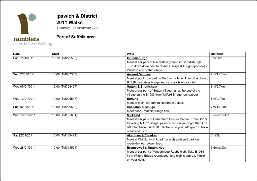 Ipswich Ramblers 2011 Walks.Pdf