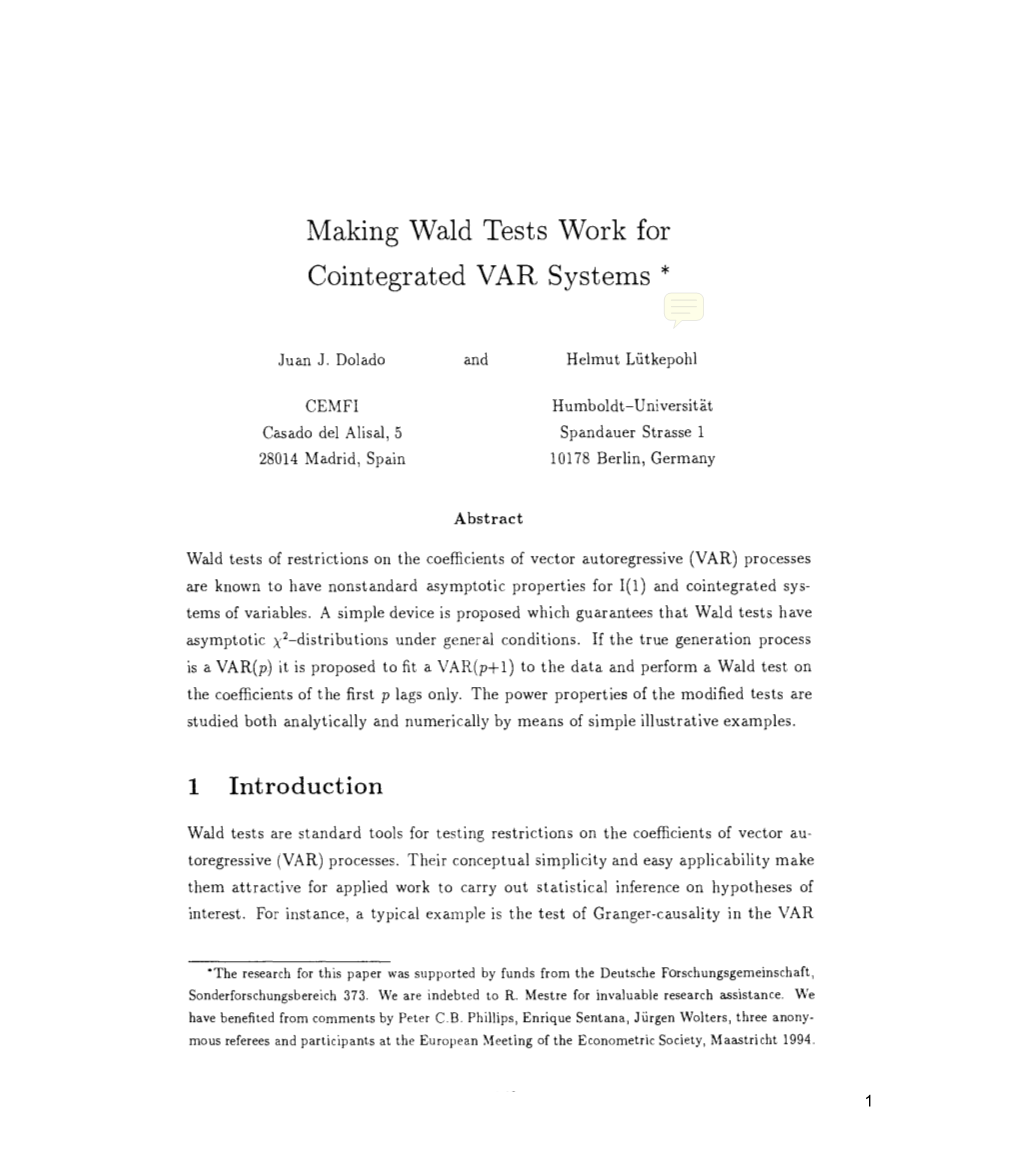 Making Wald Tests Work for Cointegrated VAR Systems *