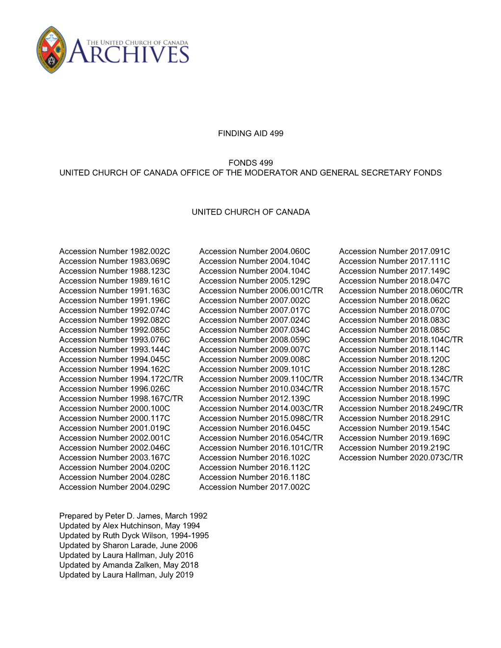 Finding Aid 499 Fonds 499 United Church of Canada