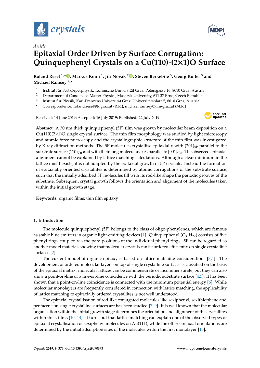 Quinquephenyl Crystals on a Cu(110)-(21)O Surface