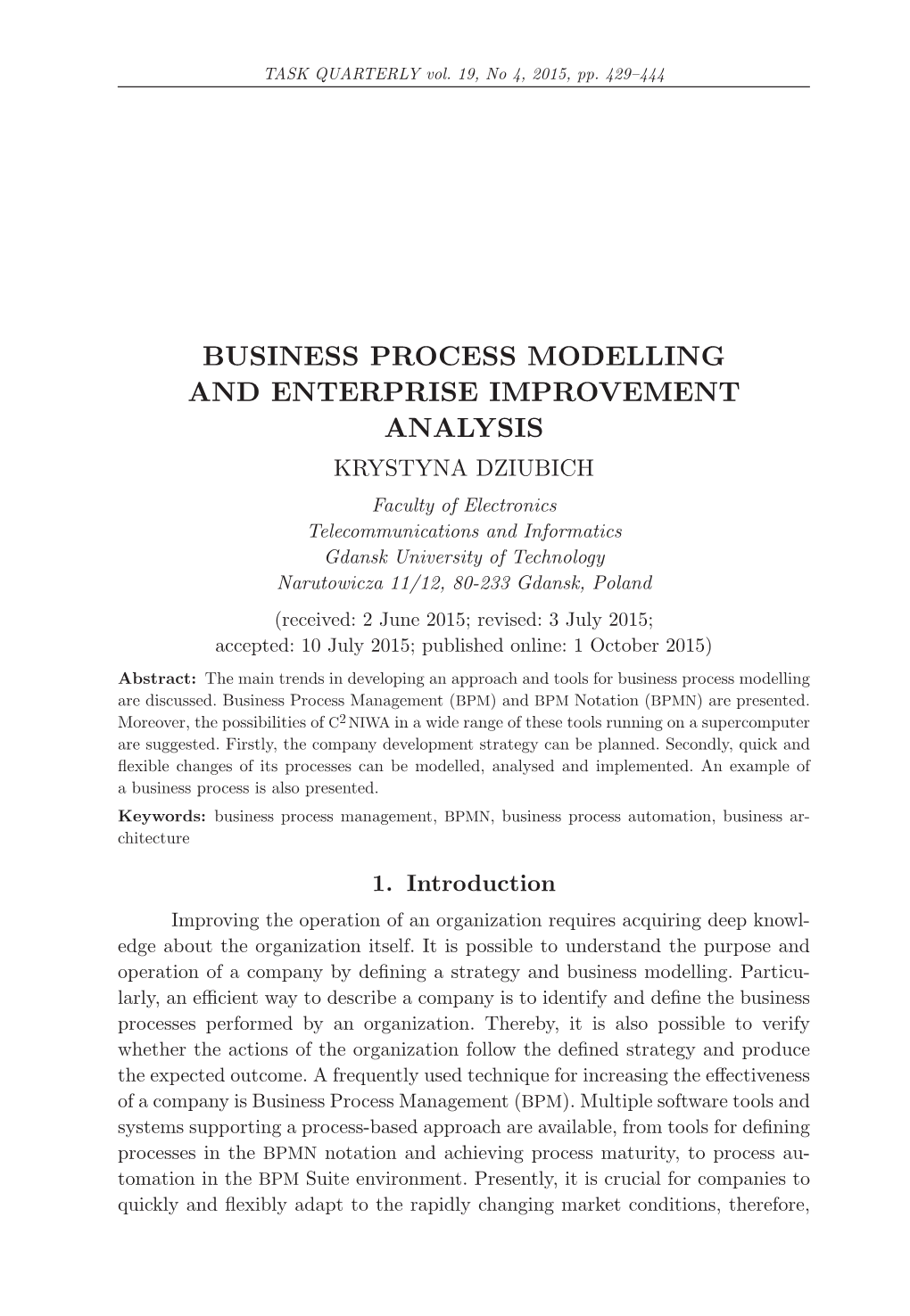 Business Process Modelling and Enterprise