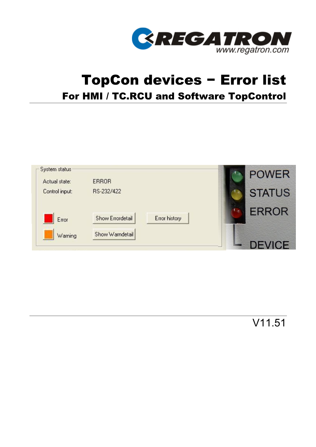 Topcon Devices − Error List for HMI / TC.RCU and Software Topcontrol