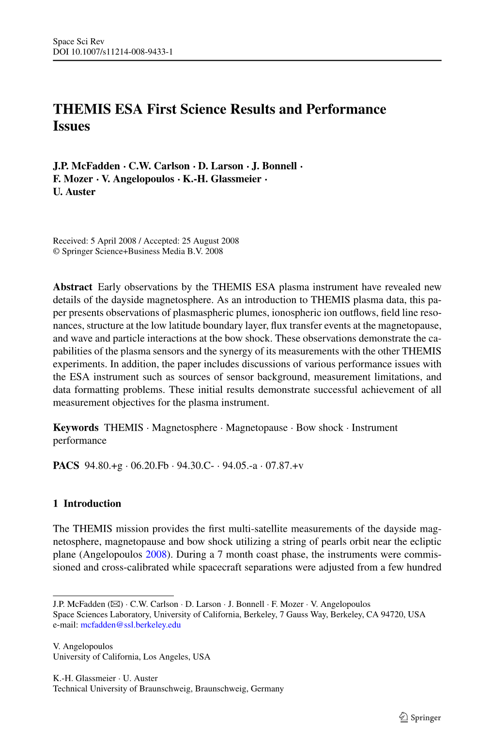 THEMIS ESA First Science Results and Performance Issues