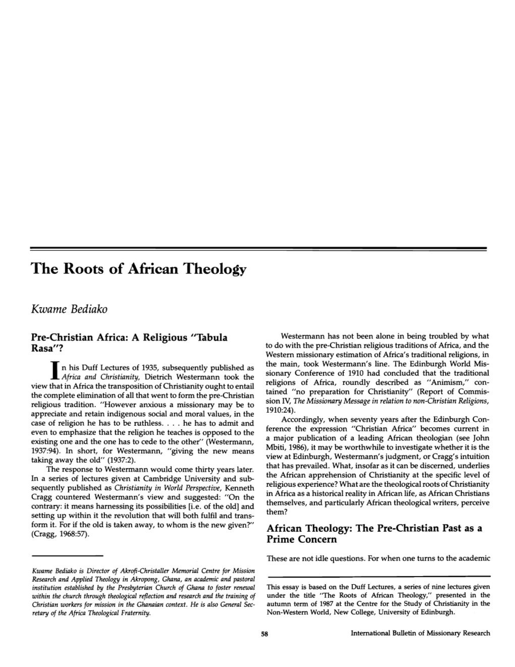 The Roots of African Theology