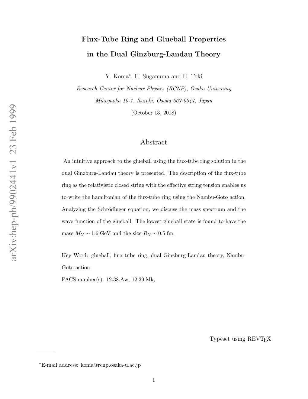 Flux-Tube Ring and Glueball Properties in the Dual Ginzburg