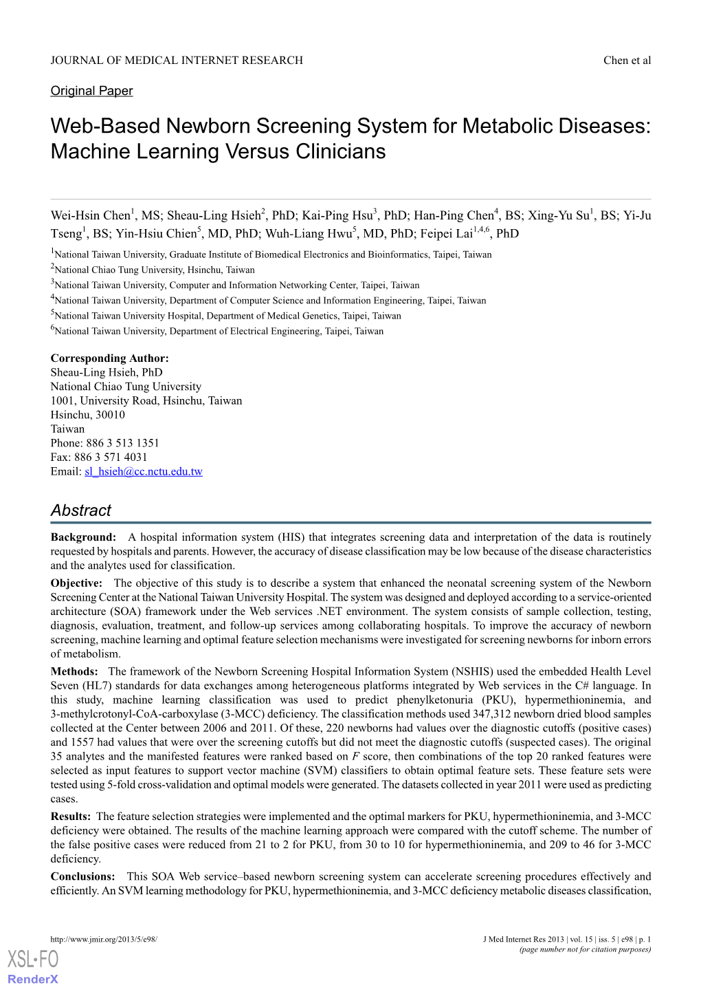 Web-Based Newborn Screening System for Metabolic Diseases: Machine Learning Versus Clinicians