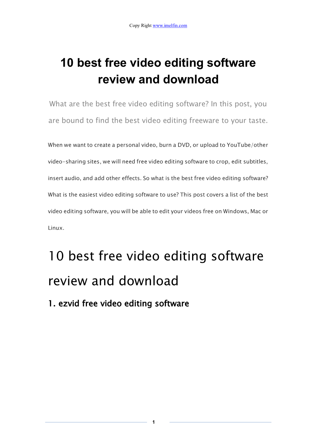 10 Best Free Video Editing Software Review and Download