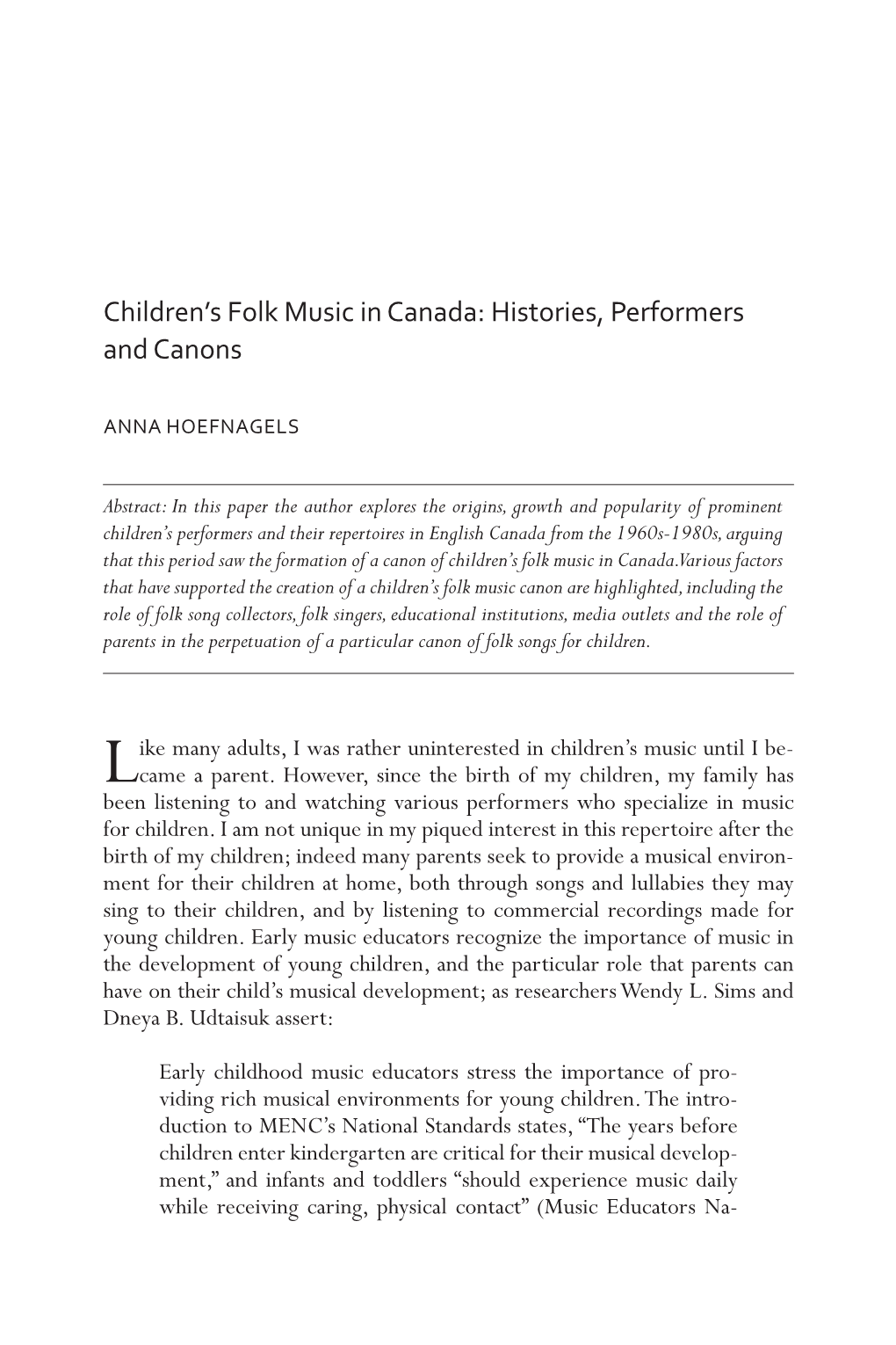 Children's Folk Music in Canada: Histories, Performers and Canons