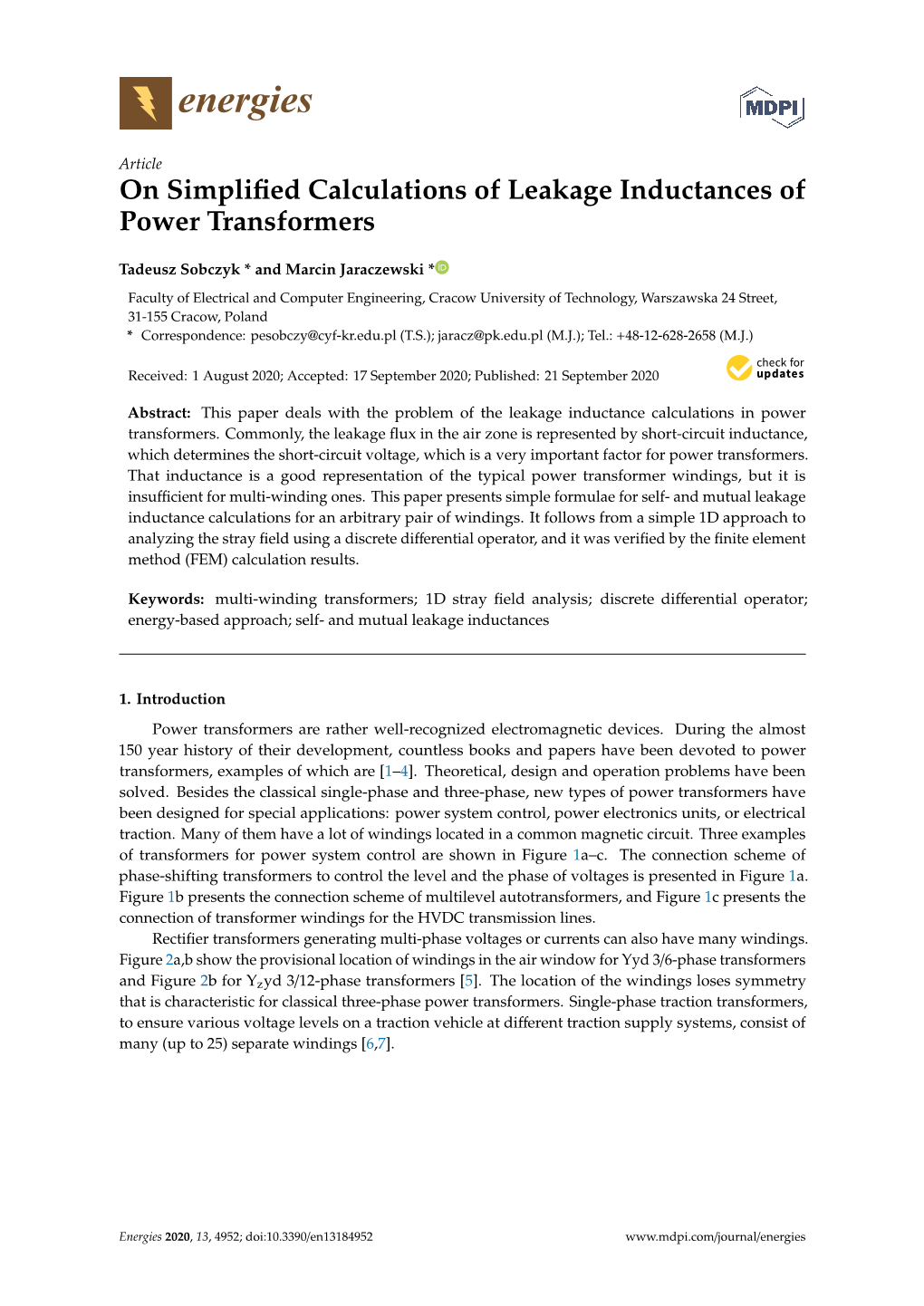 On Simplified Calculations of Leakage Inductances of Power Transformers
