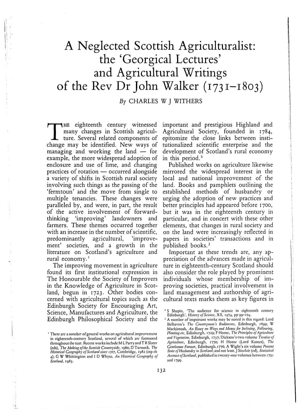 And Agricultural Writings of the Rev Dr John Walker (I73 I-I8o3) by CHARLES W J WITHERS