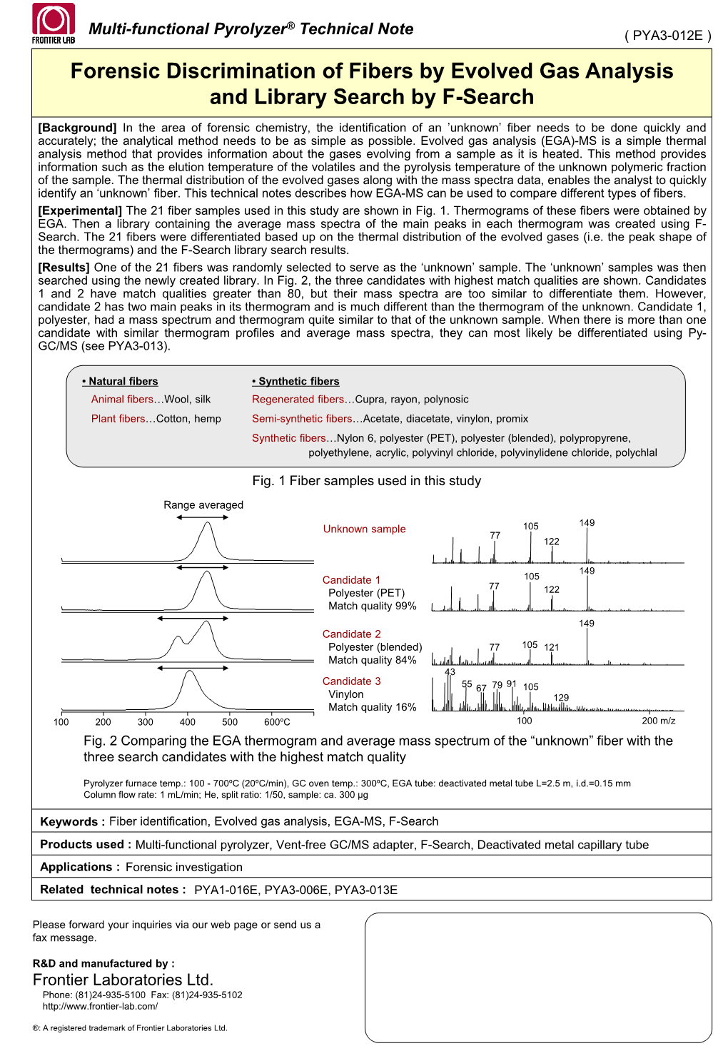 Forensic Discrimination of Fibers by Evolved Gas Analysis and Library Search by F-Search