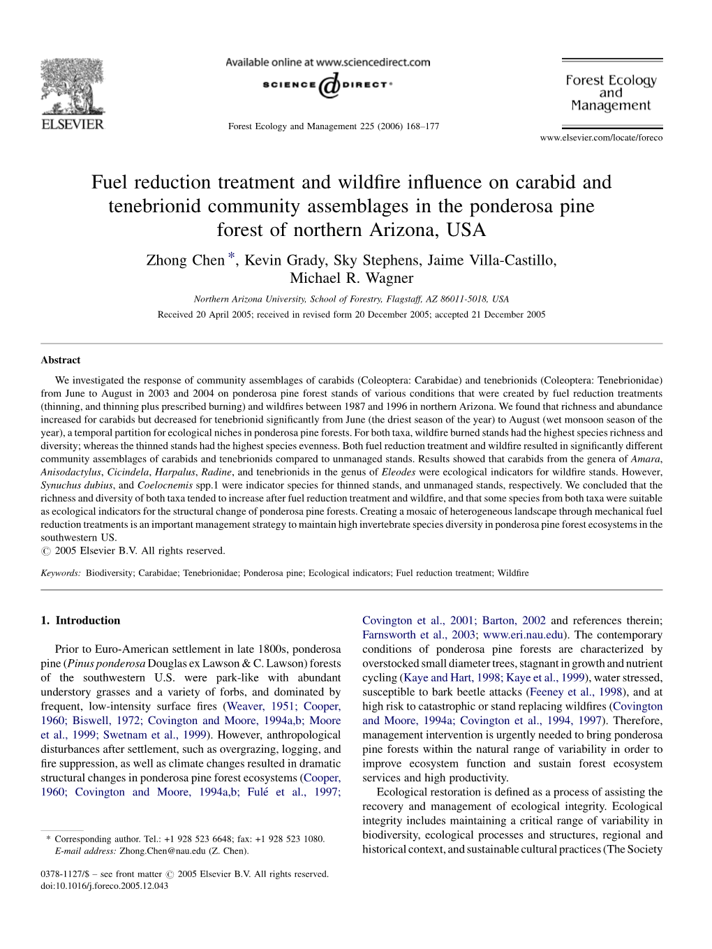 Fuel Reduction Treatment and Wildfire Influence on Carabid And