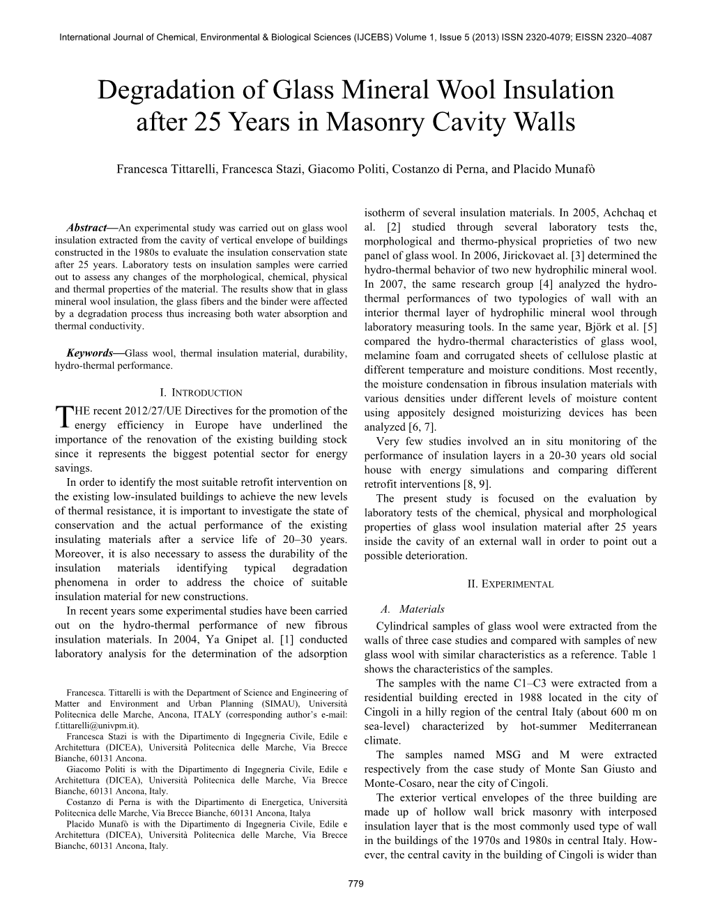 Degradation of Glass Mineral Wool Insulation After 25 Years in Masonry Cavity Walls