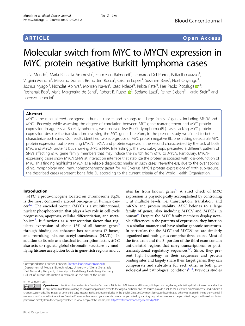 Molecular Switch from MYC to MYCN Expression in MYC Protein Negative