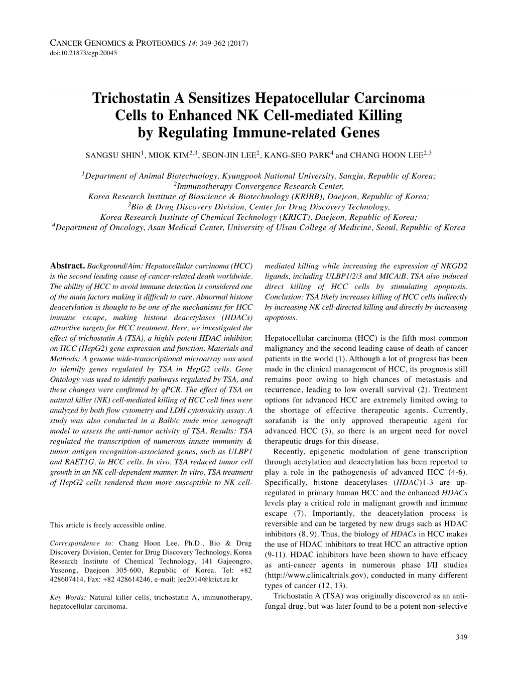 Trichostatin a Sensitizes Hepatocellular Carcinoma Cells To